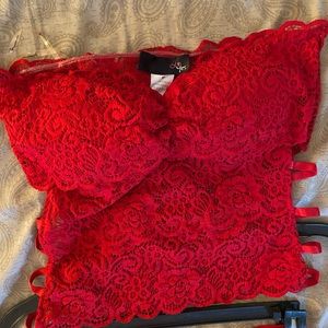 2 piece red lace Halter dress